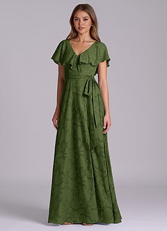 Azazie Lainey 신부 들러리 드레스 A라인 포켓이 있는 플로럴 번아웃 바닥 길이 드레스 image4