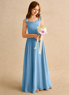 Azazie Puppy Girls Formal Flower Girl Dresses Steel Blue A-Line Pleated Chiffon Dress image1