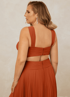Christian Siriano Bridal for Azazie 1009 Bridesmaid Dresses Burnt Orange A-Line Pleated Chiffon Dress image16