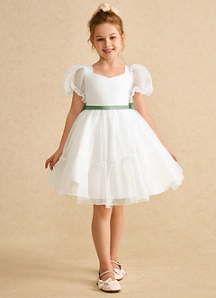 Azazie Debbie Flower Girl Dresses Ivory Matcha Ball-Gown Sweetheart Neckline Organza Dress image8