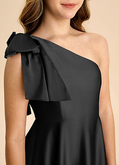 Azazie Penguin Junior Abito A-Line in Raso Elasticizzato Fiocco Nero image7