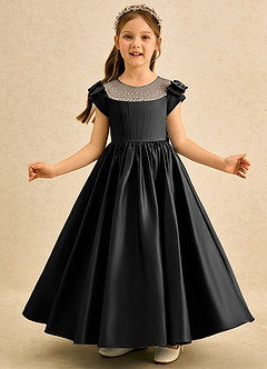 Azazie Toffee Abiti da Ragazza di Fiori Abito Stile Principessa in Raso Opaco Fiocco Nero image3