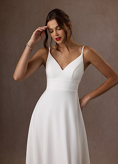 Azazie Xena Vestidos de novia Vestido Diamante Blanco de Crepé elástico de Línea A con Lentejuelas cuello pico image6