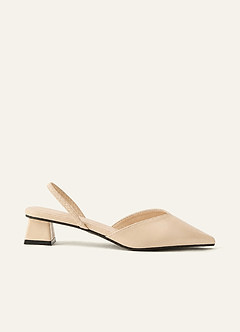 front Pointed Toe Slingback Low Heels Sculptural Block Heel Comfortable Dress Shoes