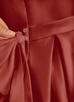 Azazie Pearl Flower Girl Dresses Terracotta Ball-Gown Pleated Matte Satin Dress image9