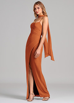 Azazie Calandra 신부 들러리 드레스 쉬스 주름진 쉬폰 바닥 길이 드레스 image4