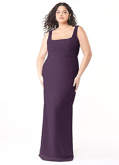 Azazie Flori Bridesmaid Dresses Plum Sheath Square Neckline Chiffon Dress image9