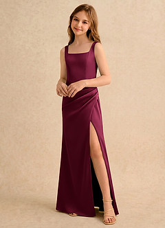 Azazie Noah Girls Formal Jurken voor bloemenmeisjes Kolom Jurk van Stretch Satijn Geplooide Bourgondië image5