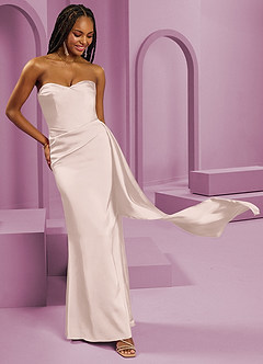 Barbie ♥ Azazie Bridesmaid Dresses Blushing Pink Sheath Strapless Stretch Satin Convertible Dress image4