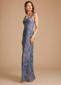 Azazie Denice Robes de demoiselle d'honneur Robe Fourreau en Fleurir Plissée Fleur De Pervenche image4