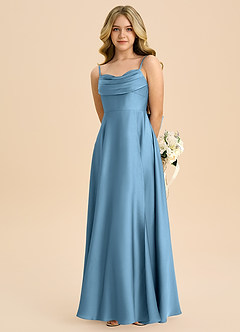 Azazie Bear Junior A-Line Kæresteudskæring Stræk satin Gulv-længde Junior brudepige Kjole image6