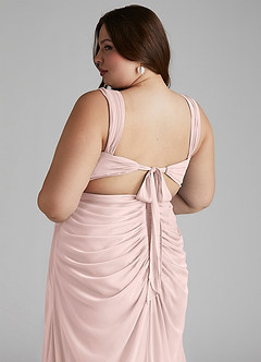 Azazie Jesaphine Bridesmaid Dresses Blushing Pink Sheath Ruched Mesh Dress image7