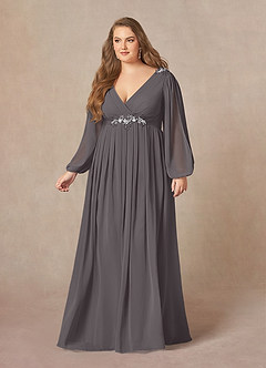Azazie Gypsy Mother of the Bride Dresses Steel Grey A-Line V-Neck Sequins Chiffon Dress image7