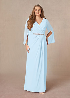 Azazie Belinda vestidos de madre de la novia Vestido de Azul Cielo de Gasa de Corte En A con Cuello en V Plisado image6