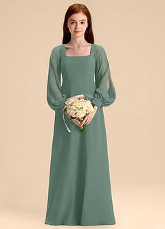 Azazie Bondi Junior Eucalyptus A-Line Blouson Chiffon Dress image4