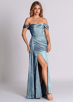 Azazie Amyra 신부 들러리 드레스 인어 오프 더 숄더 자카드 바닥 길이 드레스 image6