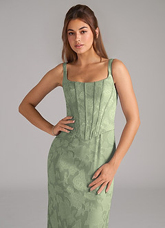 Azazie Kenna Vestidos de damas de honor Vestido de Agave de Devorado Floral de Corte Recto con Corte Lateral image6