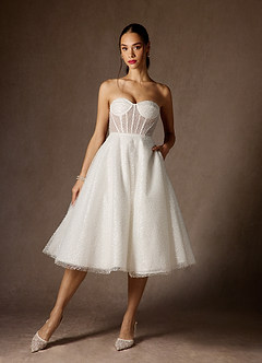 Azazie Nicolette Wedding Dresses Diamond White A-Line Strapless Beading Dress image5