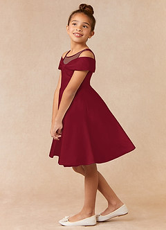 Azazie Shirin Flower Girl Dresses Burgundy A-Line Off the Shoulder Matte Satin Dress image2