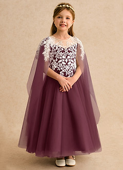 Azazie Dandelion Flower Girl Dresses Cabernet Ball-Gown Lace Dress image7