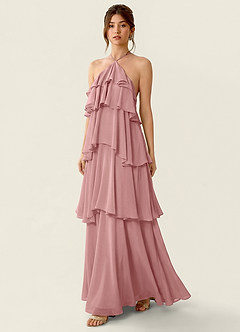 Nevieve Dusty Rose Satin Faced Chiffon Ruffles Summer Dress image4
