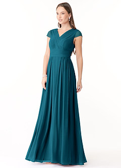 Azazie Organa Bridesmaid Dresses Ink Blue A-Line Pleated Chiffon Dress image3