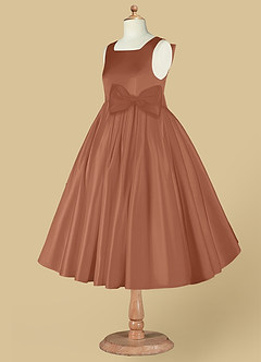 Azazie Bo Peep Final Sale Agave A-Line Bow Matte Satin Dress image9