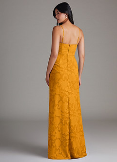 Azazie Maci Bridesmaid Dresses Butterscotch Sheath Pleated Floral Burnout Dress image2