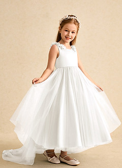 Azazie Lorita Flower Girl Dresses Ivory A-Line Beaded Tulle Dress image7