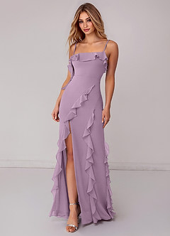 Azazie Malia Bridesmaid Dresses Wisteria Sheath Ruched Chiffon Dress image3