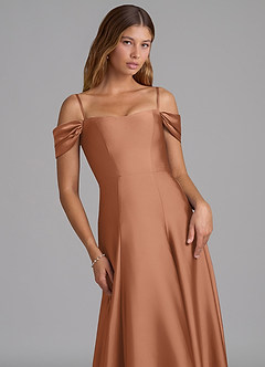 Azazie Seriana Bridesmaid Dresses Bronzer A-Line Off the Shoulder Stretch Satin Convertible Dress image2