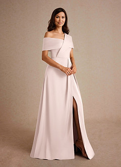 Azazie Milton Mother of the Bride Dresses Blushing Pink A-Line Pleated Stretch Satin Dress image6