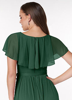 Azazie Jael Vestidos de damas de honor Vestido de Verde Oscuro de Malla de Corte en A con Cuello en V image6