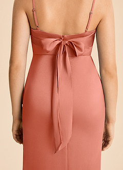Azazie Mia Junior Salmon Pink Mermaid Pleated Stretch Satin Dress image6