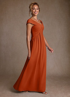 Azazie Myrtle vestidos de madre de la novia Vestido de Naranja Quemada de Gasa de Corte en A con Plisado image3