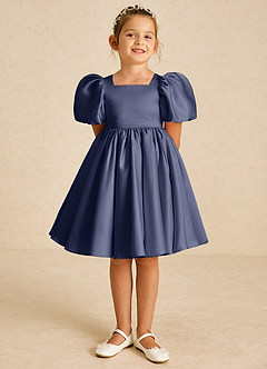 Azazie Muffin Blumenmädchenkleider A-Linie mit ärmel Matte Satin Kleid Sturm image2