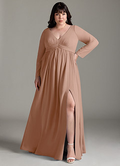 Azazie Teton Maternity Bridesmaid Dresses A-Line Long Sleeve Chiffon Floor-Length Dress image7