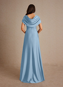 Azazie Branford Abiti per la Madre della Sposa Abito A-Line in Raso Elasticizzato Plissettato Azzurro Polvere image3