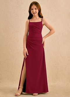 Azazie Cannoli Girls Formal Flower Girl Dresses Burgundy A-Line Pleated Chiffon Dress image5