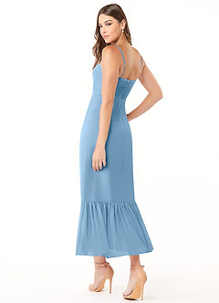 Azazie Justina Jurken voor bruidsmeisjes Jurk van Chiffon met A-Lijn Sweetheart Halslijn Staal Blauw image4