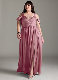 Azazie Lianne Bridesmaid Dresses Vintage Mauve A-Line Off the Shoulder Stretch Satin Dress image11