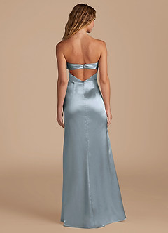 Azazie Leonis Bridesmaid Dresses Dusty Blue Mermaid Pleated Metallic Satin Convertible Dress image6