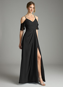 Azazie Dakota Bridesmaid Dresses Black A-Line V-Neck Pleated Chiffon Dress image9