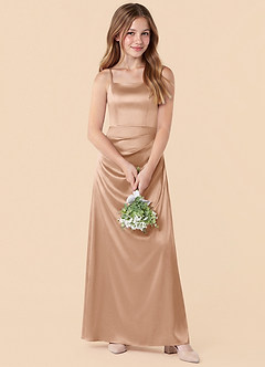 Azazie Renna Junior Vestido de Rosa Inglesa de Satén Elástico de Corte en A con Plisado image4