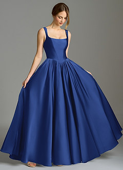 Azazie Verina Bridesmaid Dresses Royal Blue A-Line Pleated Stretch Satin Dress image5