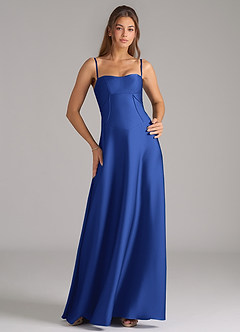 Azazie Valentine Bridesmaid Dresses Royal Blue A-Line Corset Stretch Satin Dress image1