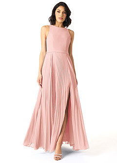 Azazie Lindie Bridesmaid Dresses Rosette A-Line Scoop Pleated Chiffon Dress image1