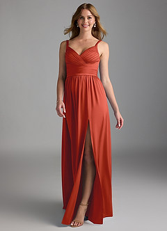 Azazie Chanel Brautjungfernkleider A-Linie Plissee Stretch-Satin Kleid Rost image1