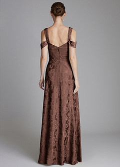 Azazie Emoria Bridesmaid Dresses Chocolate Jacquard A-Line Off the Shoulder Jacquard Dress image2