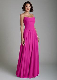 Azazie Ira Vestidos de damas de honor Vestido Fucsia de Gasa de Línea A con Corsé image6